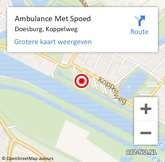 Locatie op kaart van de 112 melding: Ambulance Met Spoed Naar Doesburg, Koppelweg op 26 juni 2022 12:30