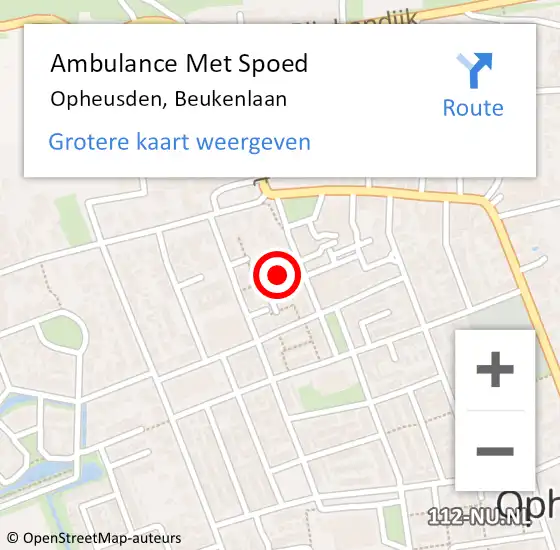 Locatie op kaart van de 112 melding: Ambulance Met Spoed Naar Opheusden, Beukenlaan op 26 juni 2022 12:45