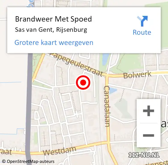 Locatie op kaart van de 112 melding: Brandweer Met Spoed Naar Sas van Gent, Rijsenburg op 26 juni 2022 12:52