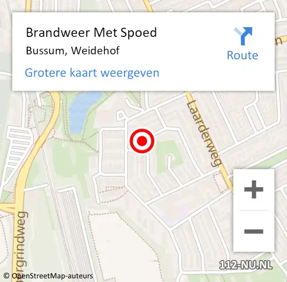 Locatie op kaart van de 112 melding: Brandweer Met Spoed Naar Bussum, Weidehof op 26 juni 2022 13:28