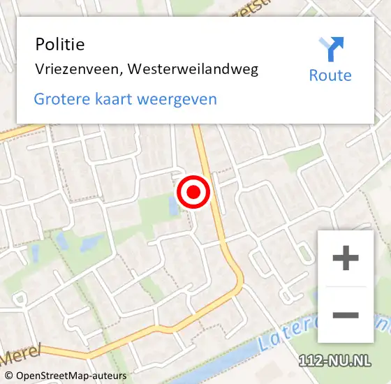 Locatie op kaart van de 112 melding: Politie Vriezenveen, Westerweilandweg op 26 juni 2022 13:42