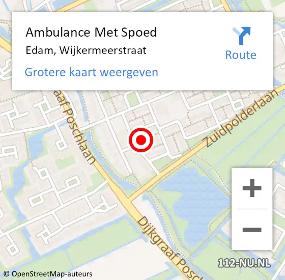 Locatie op kaart van de 112 melding: Ambulance Met Spoed Naar Edam, Wijkermeerstraat op 26 juni 2022 14:03