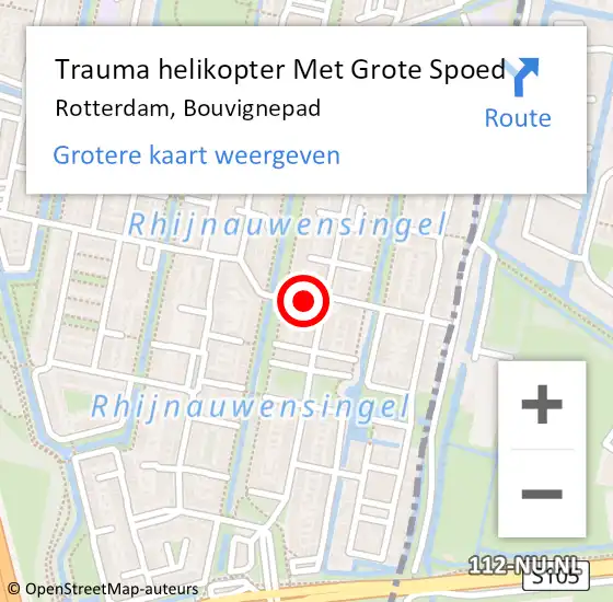 Locatie op kaart van de 112 melding: Trauma helikopter Met Grote Spoed Naar Rotterdam, Bouvignepad op 26 juni 2022 14:15