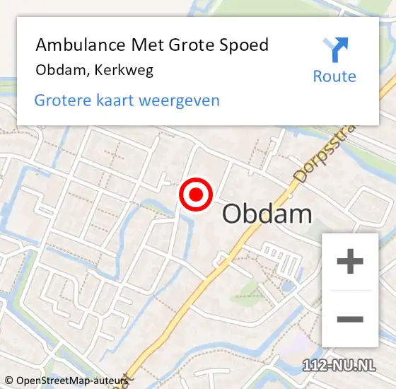 Locatie op kaart van de 112 melding: Ambulance Met Grote Spoed Naar Obdam, Kerkweg op 26 juni 2022 14:42