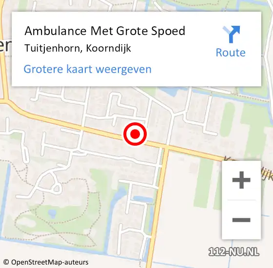 Locatie op kaart van de 112 melding: Ambulance Met Grote Spoed Naar Tuitjenhorn, Koorndijk op 26 juni 2022 14:47