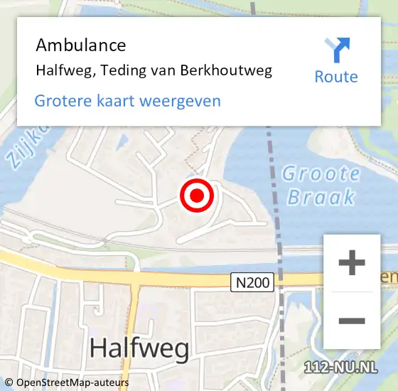 Locatie op kaart van de 112 melding: Ambulance Halfweg, Teding van Berkhoutweg op 26 juni 2022 14:49