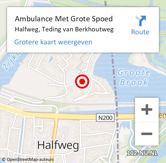 Locatie op kaart van de 112 melding: Ambulance Met Grote Spoed Naar Halfweg, Teding van Berkhoutweg op 26 juni 2022 14:49