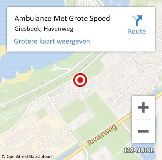 Locatie op kaart van de 112 melding: Ambulance Met Grote Spoed Naar Giesbeek, Havenweg op 26 juni 2022 15:07