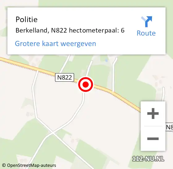Locatie op kaart van de 112 melding: Politie Berkelland, N822 hectometerpaal: 6 op 26 juni 2022 15:15