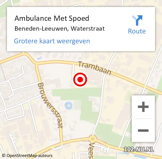 Locatie op kaart van de 112 melding: Ambulance Met Spoed Naar Beneden-Leeuwen, Waterstraat op 26 juni 2022 15:35