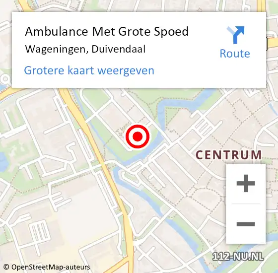 Locatie op kaart van de 112 melding: Ambulance Met Grote Spoed Naar Wageningen, Duivendaal op 26 juni 2022 15:45