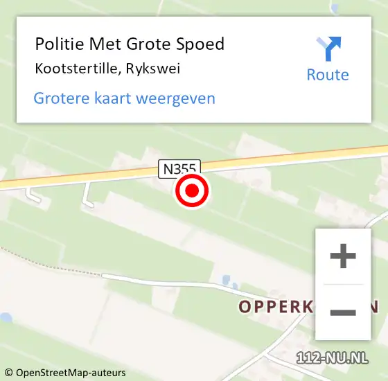 Locatie op kaart van de 112 melding: Politie Met Grote Spoed Naar Kootstertille, Rykswei op 26 juni 2022 16:23