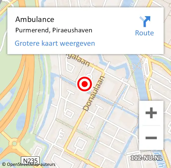 Locatie op kaart van de 112 melding: Ambulance Purmerend, Piraeushaven op 26 juni 2022 16:32