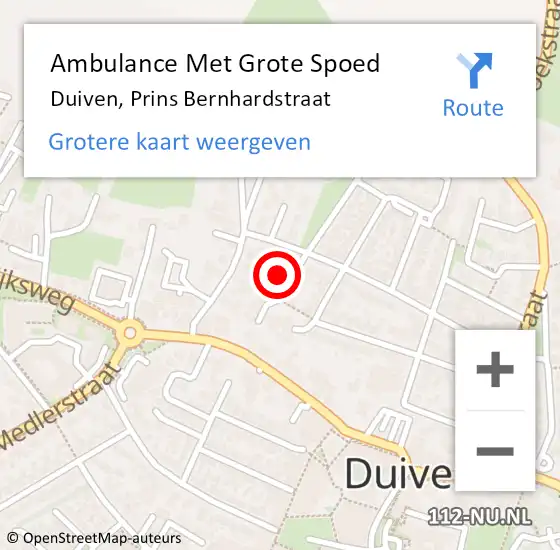 Locatie op kaart van de 112 melding: Ambulance Met Grote Spoed Naar Duiven, Prins Bernhardstraat op 26 juni 2022 17:12