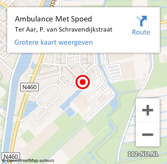 Locatie op kaart van de 112 melding: Ambulance Met Spoed Naar Ter Aar, P. van Schravendijkstraat op 26 juni 2022 17:12