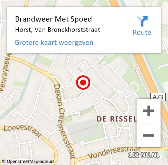 Locatie op kaart van de 112 melding: Brandweer Met Spoed Naar Horst, Van Bronckhorststraat op 26 juni 2022 17:16