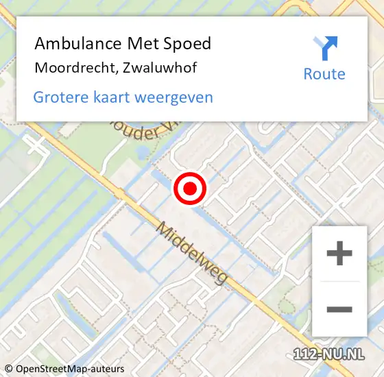 Locatie op kaart van de 112 melding: Ambulance Met Spoed Naar Moordrecht, Zwaluwhof op 26 juni 2022 17:29