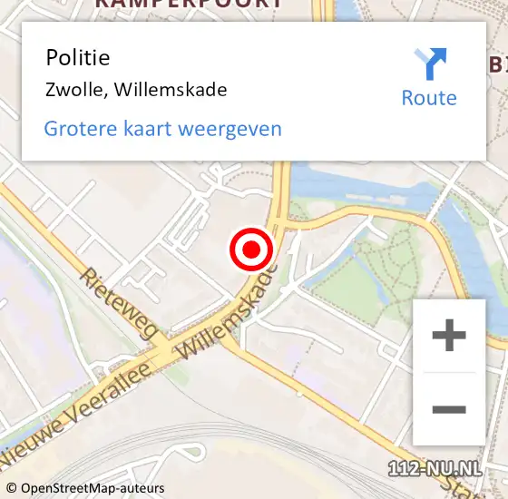 Locatie op kaart van de 112 melding: Politie Zwolle, Willemskade op 26 juni 2022 17:37