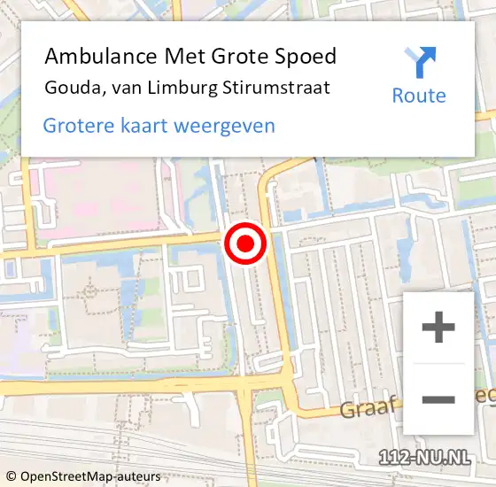 Locatie op kaart van de 112 melding: Ambulance Met Grote Spoed Naar Gouda, van Limburg Stirumstraat op 26 juni 2022 18:03