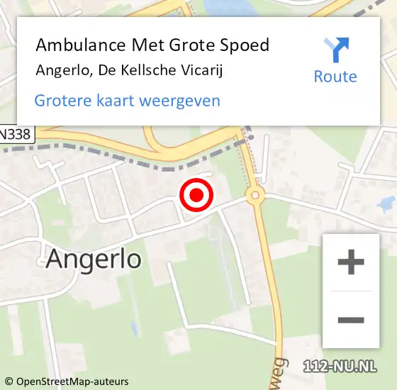 Locatie op kaart van de 112 melding: Ambulance Met Grote Spoed Naar Angerlo, De Kellsche Vicarij op 26 juni 2022 18:15