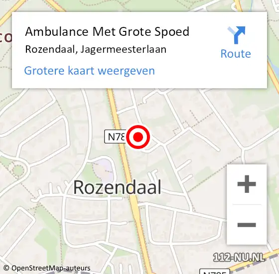 Locatie op kaart van de 112 melding: Ambulance Met Grote Spoed Naar Rozendaal, Jagermeesterlaan op 26 juni 2022 18:50