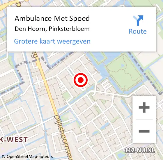 Locatie op kaart van de 112 melding: Ambulance Met Spoed Naar Den Hoorn, Pinksterbloem op 26 juni 2022 18:57