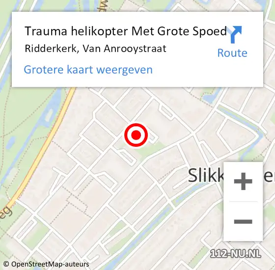 Locatie op kaart van de 112 melding: Trauma helikopter Met Grote Spoed Naar Ridderkerk, Van Anrooystraat op 26 juni 2022 19:04