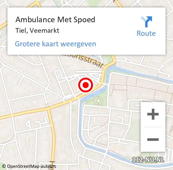 Locatie op kaart van de 112 melding: Ambulance Met Spoed Naar Tiel, Veemarkt op 26 juni 2022 19:05