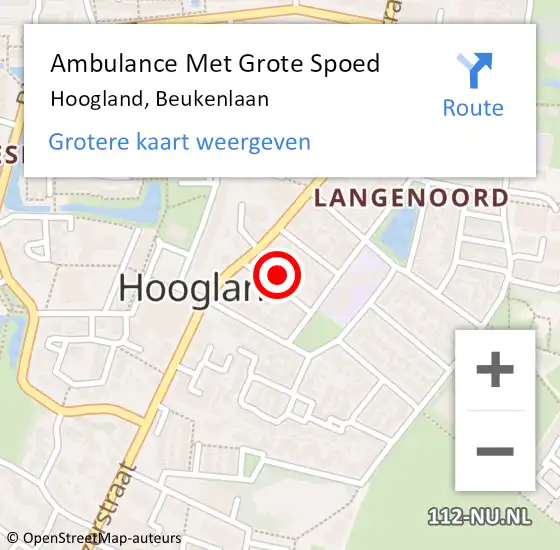 Locatie op kaart van de 112 melding: Ambulance Met Grote Spoed Naar Hoogland, Beukenlaan op 9 oktober 2013 06:05