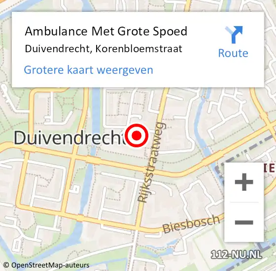 Locatie op kaart van de 112 melding: Ambulance Met Grote Spoed Naar Duivendrecht, Korenbloemstraat op 26 juni 2022 19:18