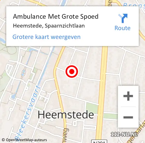 Locatie op kaart van de 112 melding: Ambulance Met Grote Spoed Naar Heemstede, Spaarnzichtlaan op 26 juni 2022 19:21