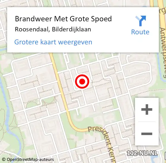 Locatie op kaart van de 112 melding: Brandweer Met Grote Spoed Naar Roosendaal, Bilderdijklaan op 26 juni 2022 19:34