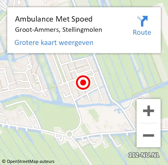 Locatie op kaart van de 112 melding: Ambulance Met Spoed Naar Groot-Ammers, Stellingmolen op 26 juni 2022 19:47