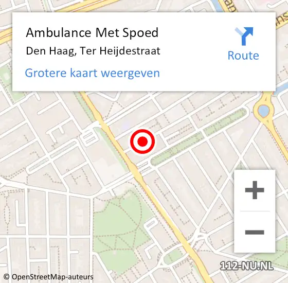 Locatie op kaart van de 112 melding: Ambulance Met Spoed Naar Den Haag, Ter Heijdestraat op 26 juni 2022 19:51