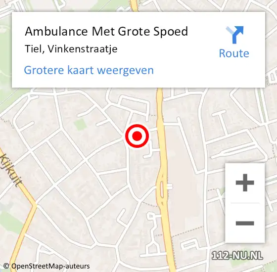 Locatie op kaart van de 112 melding: Ambulance Met Grote Spoed Naar Tiel, Vinkenstraatje op 26 juni 2022 20:27