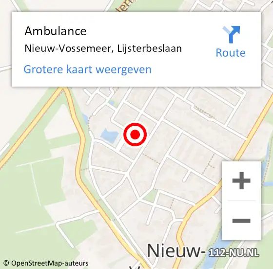 Locatie op kaart van de 112 melding: Ambulance Nieuw-Vossemeer, Lijsterbeslaan op 21 juli 2014 13:31