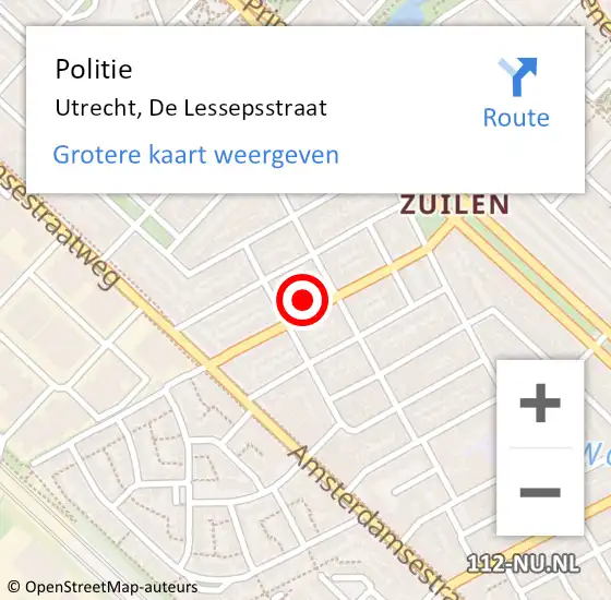 Locatie op kaart van de 112 melding: Politie Utrecht, De Lessepsstraat op 26 juni 2022 20:32