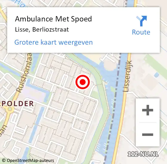 Locatie op kaart van de 112 melding: Ambulance Met Spoed Naar Lisse, Berliozstraat op 26 juni 2022 20:42