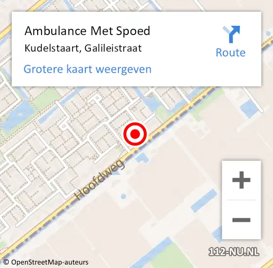 Locatie op kaart van de 112 melding: Ambulance Met Spoed Naar Kudelstaart, Galileistraat op 26 juni 2022 20:59