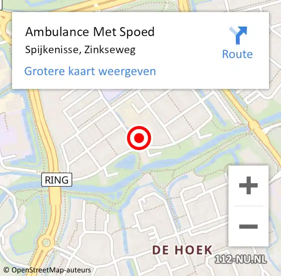 Locatie op kaart van de 112 melding: Ambulance Met Spoed Naar Spijkenisse, Zinkseweg op 26 juni 2022 21:12