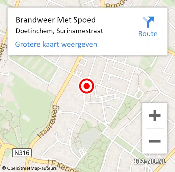 Locatie op kaart van de 112 melding: Brandweer Met Spoed Naar Doetinchem, Surinamestraat op 26 juni 2022 21:32