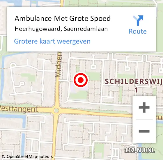 Locatie op kaart van de 112 melding: Ambulance Met Grote Spoed Naar Heerhugowaard, Saenredamlaan op 26 juni 2022 21:45