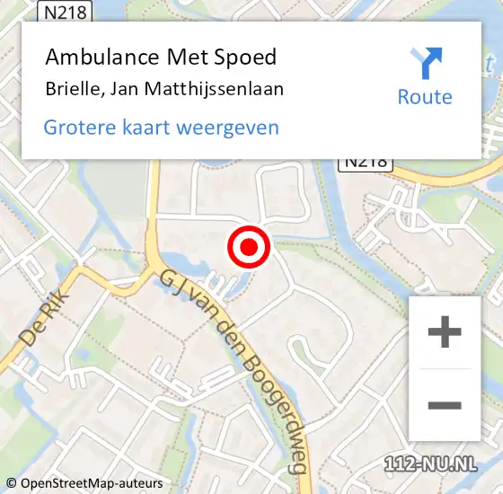 Locatie op kaart van de 112 melding: Ambulance Met Spoed Naar Brielle, Jan Matthijssenlaan op 26 juni 2022 21:57