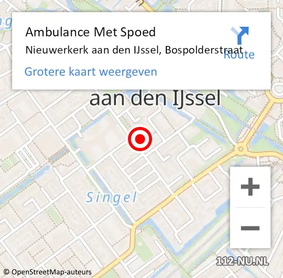 Locatie op kaart van de 112 melding: Ambulance Met Spoed Naar Nieuwerkerk aan den IJssel, Bospolderstraat op 26 juni 2022 22:15