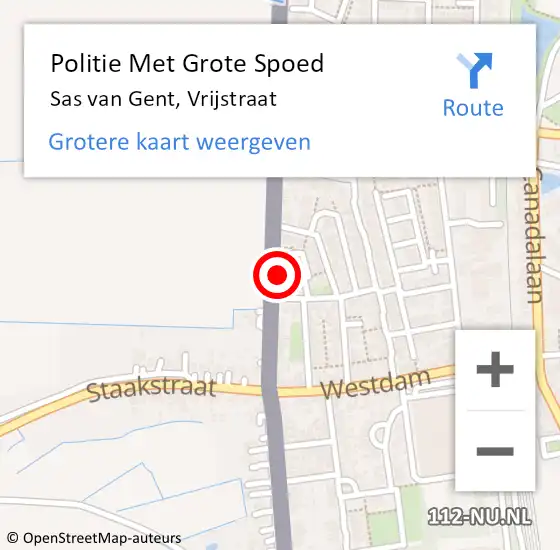 Locatie op kaart van de 112 melding: Politie Met Grote Spoed Naar Sas van Gent, Vrijstraat op 26 juni 2022 22:44