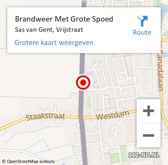 Locatie op kaart van de 112 melding: Brandweer Met Grote Spoed Naar Sas van Gent, Vrijstraat op 26 juni 2022 22:44