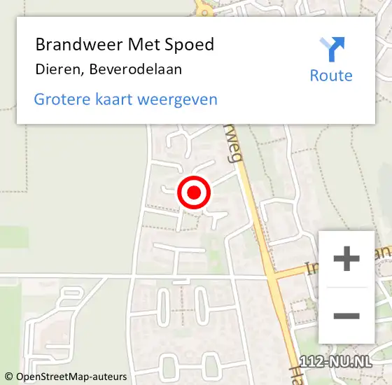 Locatie op kaart van de 112 melding: Brandweer Met Spoed Naar Dieren, Beverodelaan op 26 juni 2022 23:04