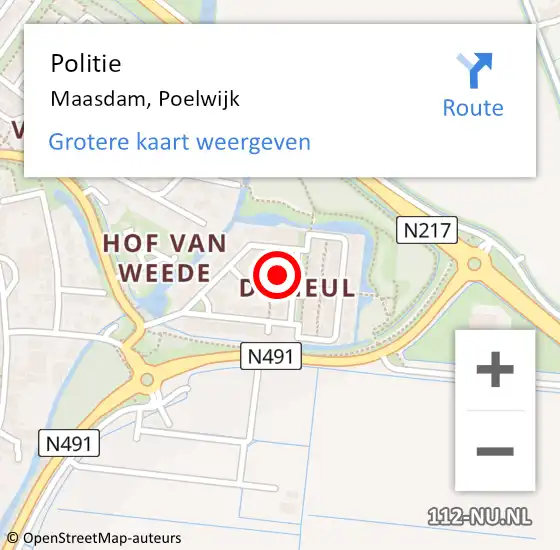 Locatie op kaart van de 112 melding: Politie Maasdam, Poelwijk op 26 juni 2022 23:53
