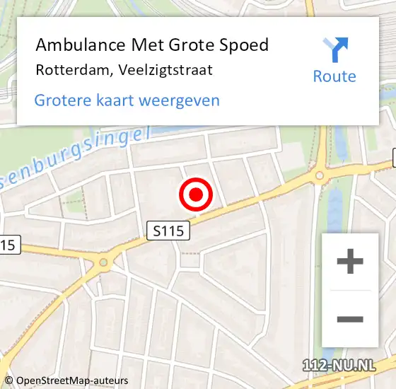 Locatie op kaart van de 112 melding: Ambulance Met Grote Spoed Naar Rotterdam, Veelzigtstraat op 26 juni 2022 23:56