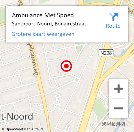 Locatie op kaart van de 112 melding: Ambulance Met Spoed Naar Santpoort-Noord, Bonairestraat op 27 juni 2022 00:33